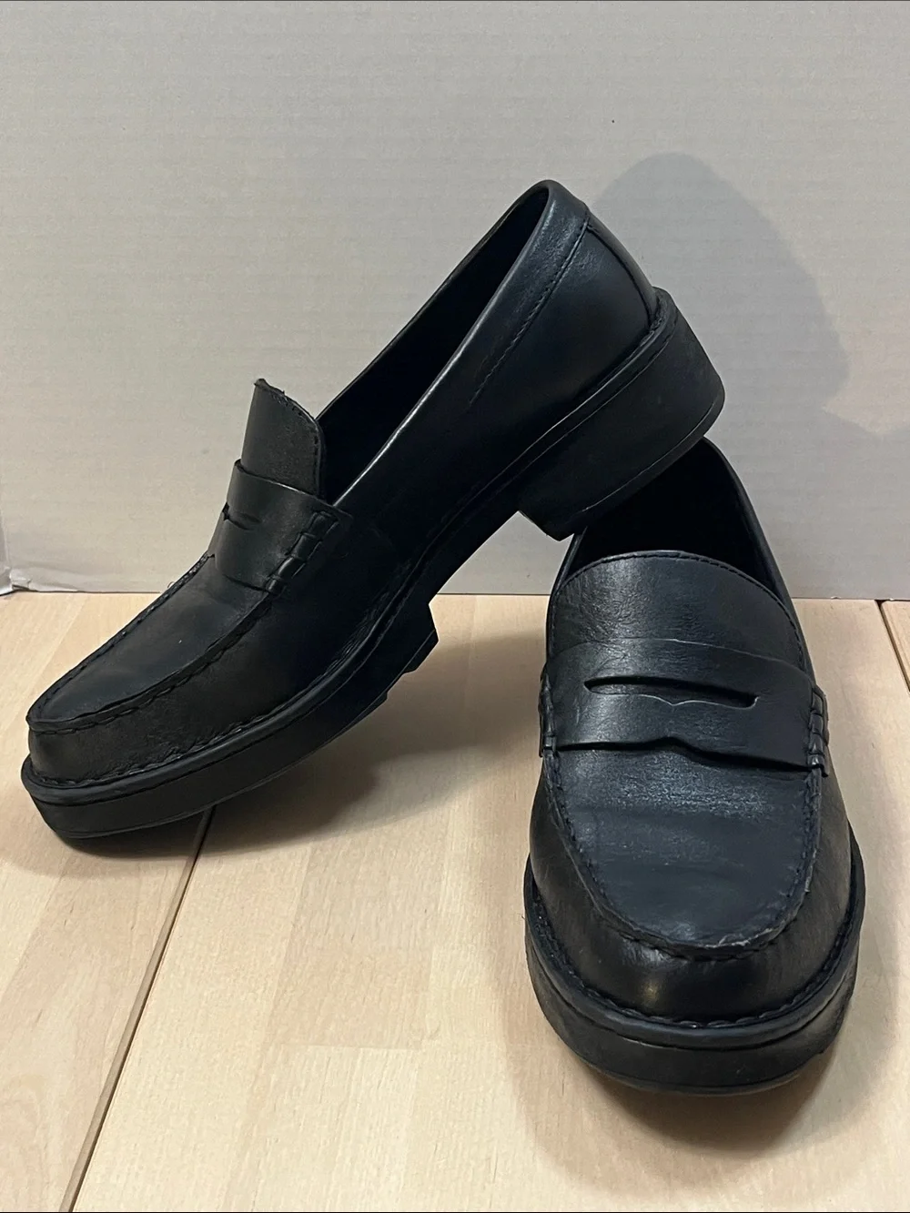 Born Black Leather Carrera Loafers Chunky Heeled Slip On Shoes Women’s 10 M